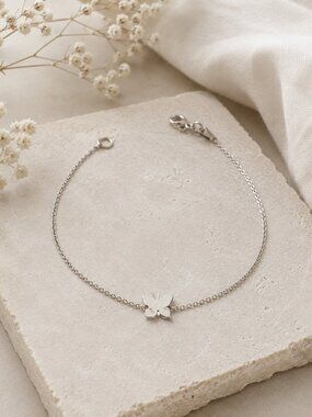 925 Sterling Silver Butterfly Bracelet Dainty Chain Initial W Minimalist